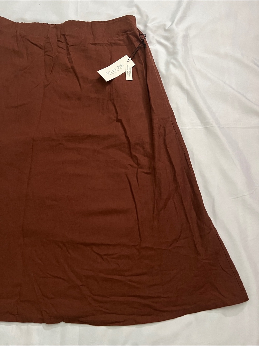 Rachel Zoe Linen Blend Midi Skirt XL Rust Brown Elastic Waist Lined - Picture 5 of 12